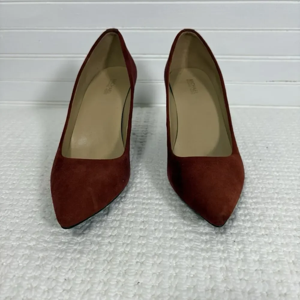 Michael Kors Dorothy Flex Suede Pumps Maroon Burgundy Pointed Toe Heels Size 8
